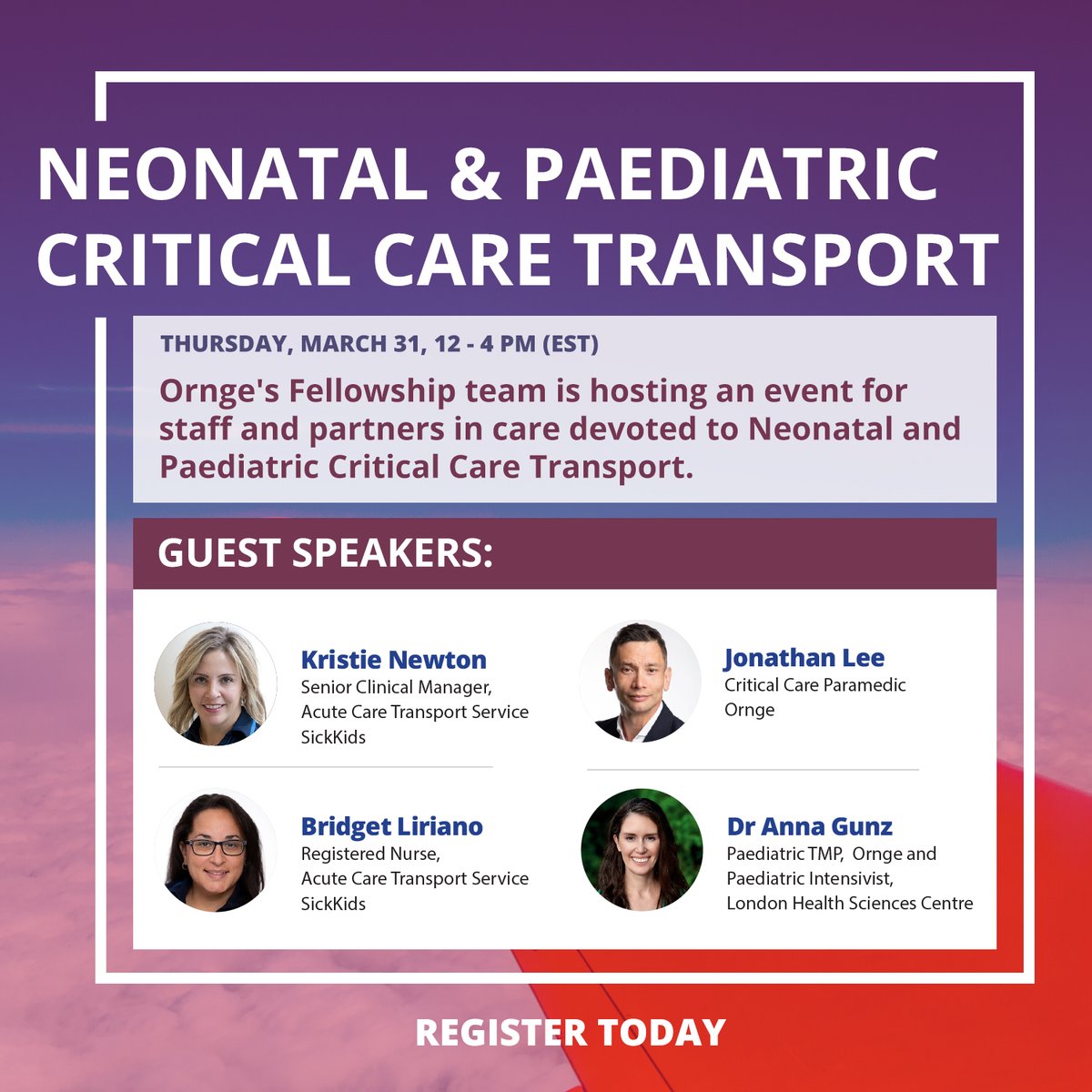 On March 31, Ornge's Fellowship team will host a virtual event -- Neonatal and Paediatric Critical Care Transport.

📝Register today: events.eventzilla.net/e/ornge-educat…