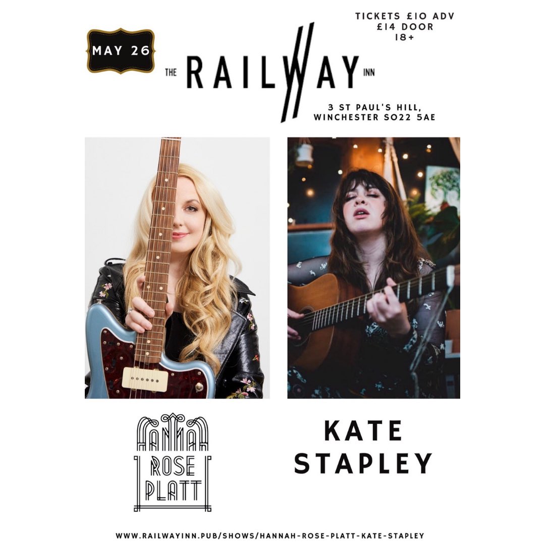 Myself and <a href="/KateStapley/">Kate Stapley</a> play a double header <a href="/railwaylive/">The Railway Inn</a> MAY 26! Expect dark stories, beautiful melodies, lots of laughs and a few duets! railwayinn.pub/shows/hannah-r… #Winchester #livemusic #railwayinn #railwaylive #hannahroseplatt #katestapley