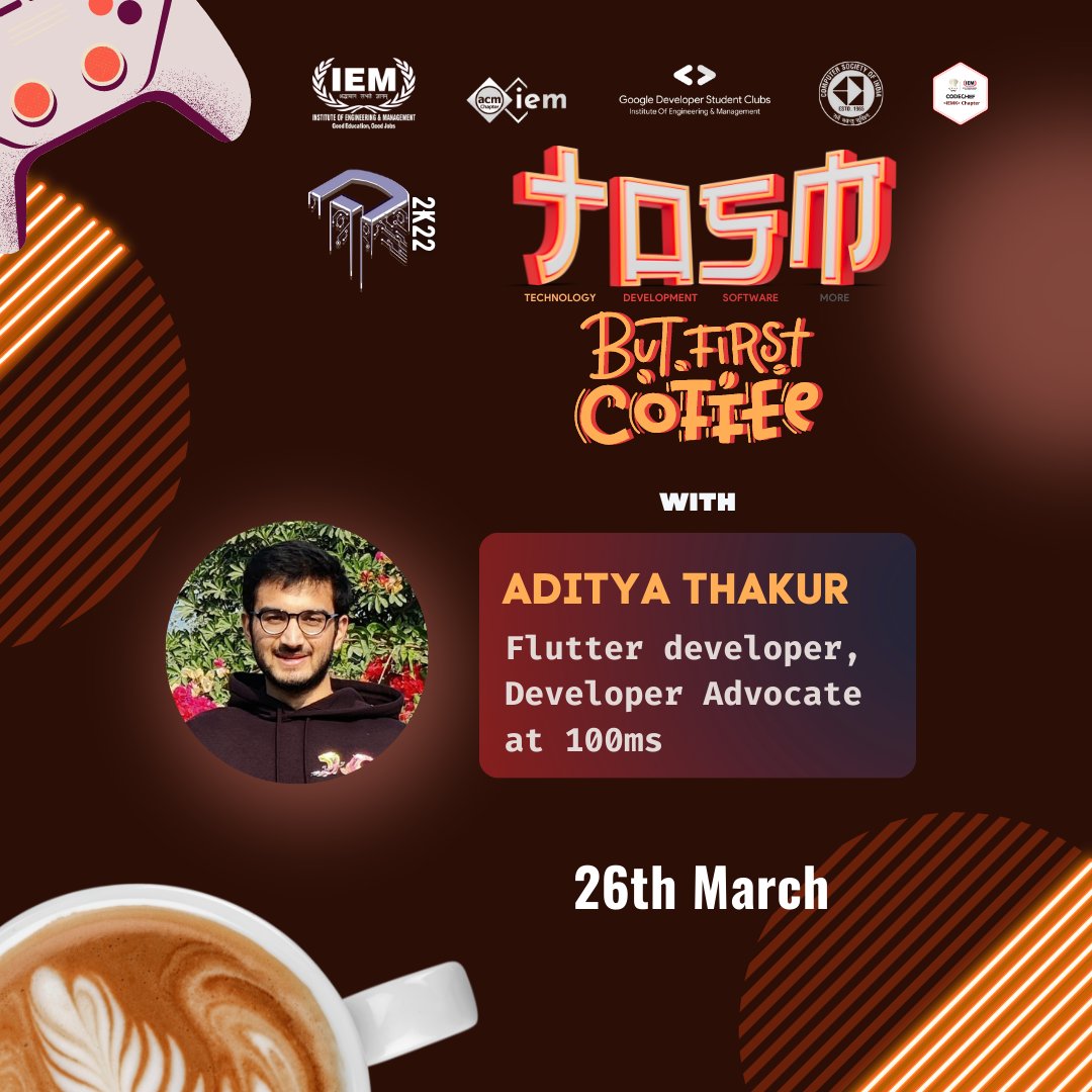 *DIVERSION 2022* is back with an another amazing podcast at *TDSM Cafe*  🤩

⏺️ *Aditya Thakur*
       
👨🏻‍💻 Developer Advocate @ 100ms | Flutter developer | Youtube 5.5K | 800+ community in discord

🔴 *Date :* 26.03.2022

🔵 *Time :* 19:30 IST

Do join this exclusive podcast ⬇️