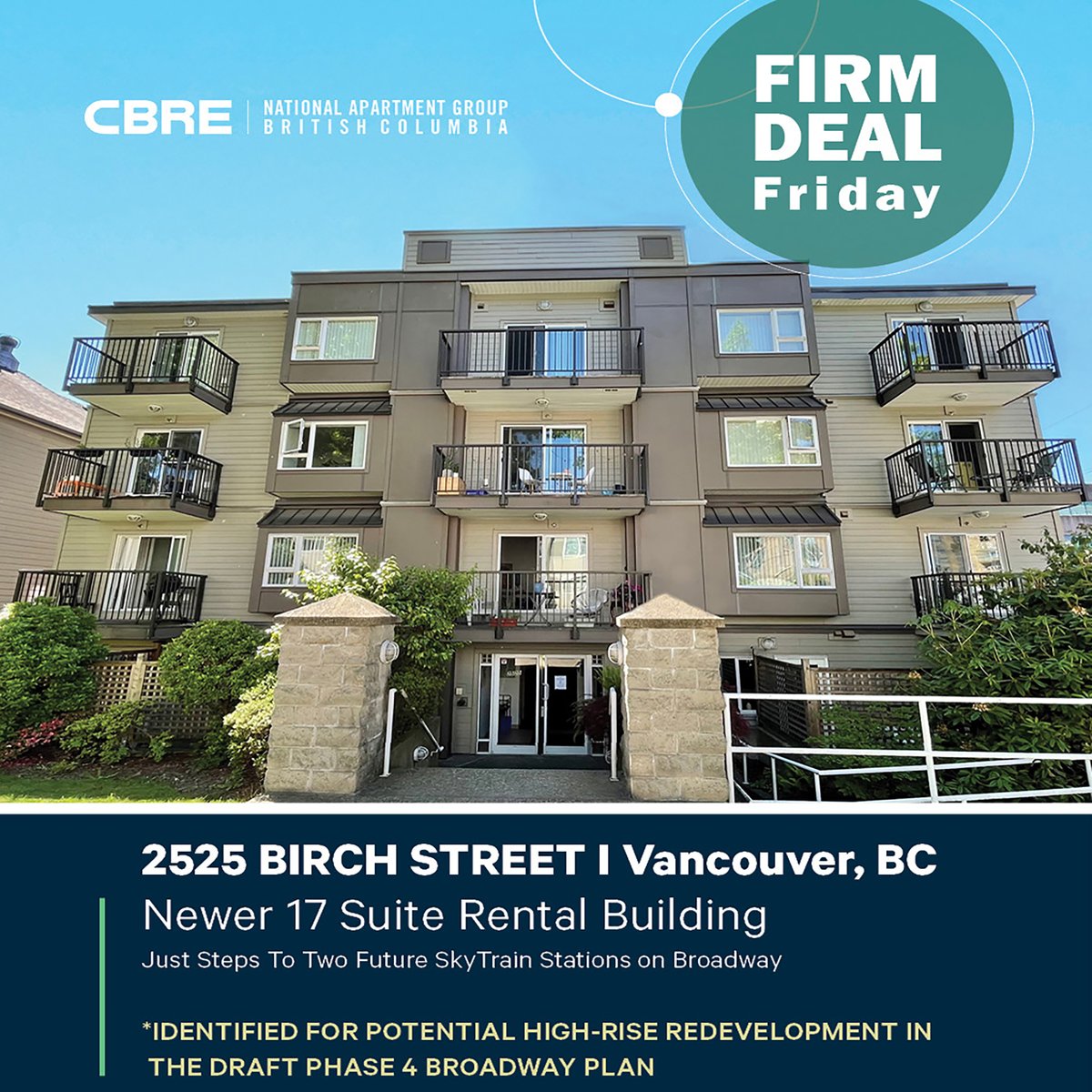 LCoulsonCRE's tweet photo. We have a Firm Deal Friday on our 17 Suite Rental Apartment Building on 2525 Birch St in the heart of South Granville within close walking distance to 2 future SkyTrain stations on Broadway Vancouver. Call us at 604.662.5141 to know more. https://t.co/0nWAKaiRLu