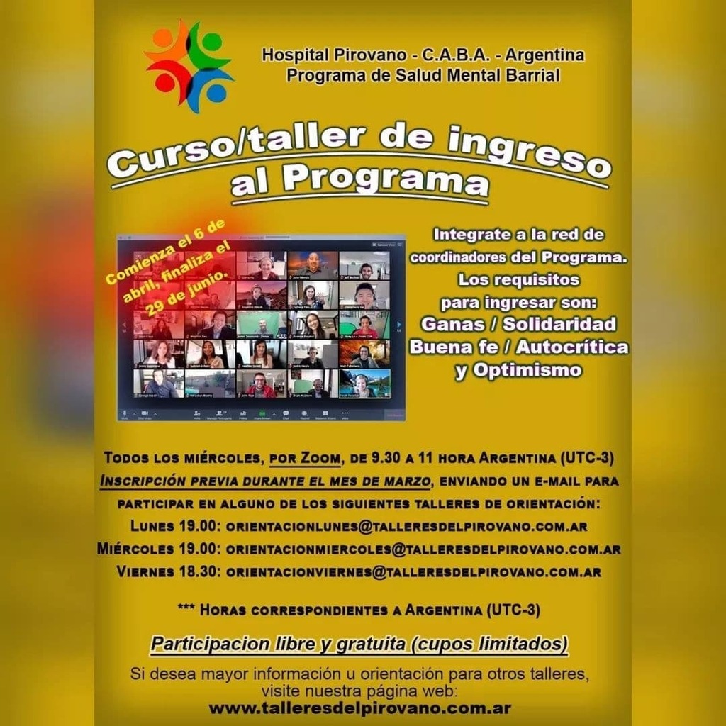 agartam's tweet photo. Reposted from @psmbhospitalpirovano

Te invitamos a pertenecer a la red de coordinadores del Programa de Salud Mental Barrial del Hospital Pirovano.

Curso Taller de Ingreso al Programa de SMB del Hospital Pirovano.
El Curso/taller de ingreso te da la po… https://t.co/zkx9OAlpP1 https://t.co/CxAc5NriL0