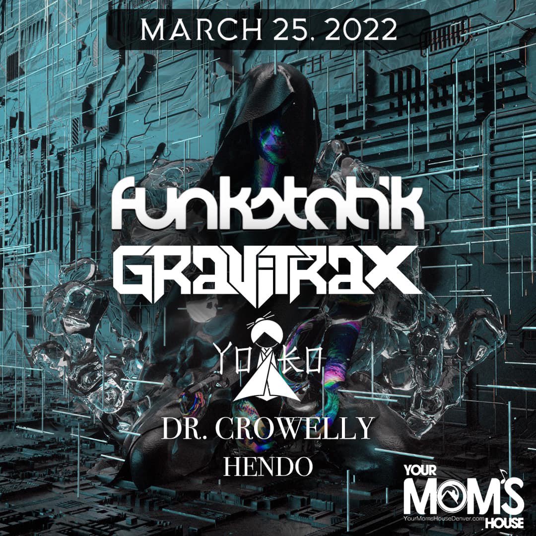 WeAreMMGllc's tweet photo. TONIGHT! @FunkStatik is throwing down all the BASS VIBES with a stacked lineup at Your Mom's House ft: Gravitrax - Yoko - Dr. Crowelly - &amp; Hendo 🔊🛸💥

Tixs ⬇️
https://t.co/HJ5JoPpCgZ https://t.co/pv1M9WJgQZ