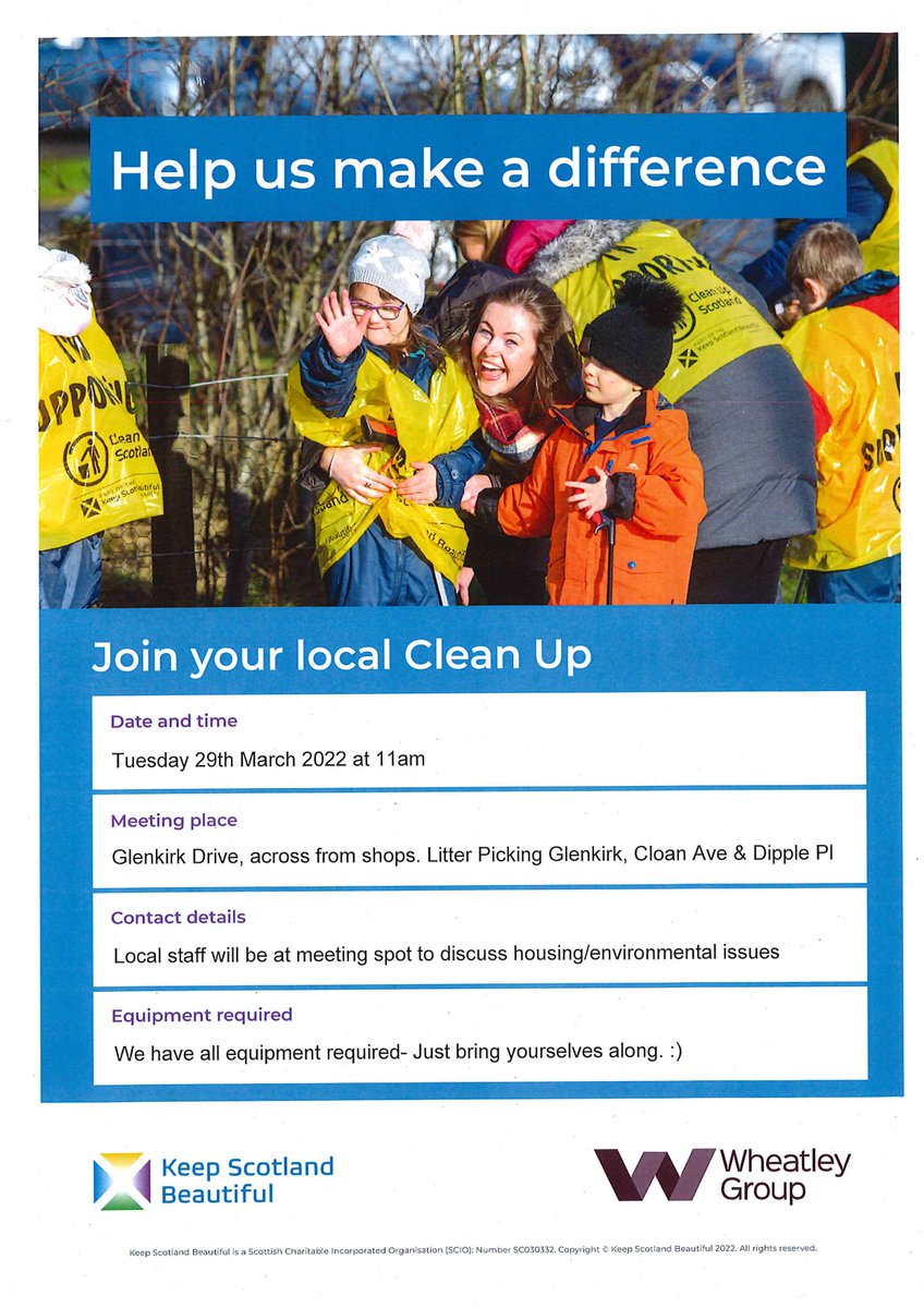 We will be at Glenkirk Drive on Tuesday to take part in the <a href="/GlasgowHousing/">Wheatley Homes Glasgow</a>  + @KSBScotland litter pick! 

Everyone is welcome - just turn up at 11am to join in 🌳🚮

#drumchapel #litter #litterpick #community #keepdrumchapeltidy #keepscotlandbeautiful #glasgow #scotland