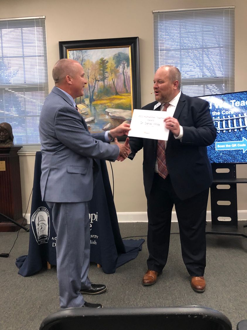 MSHumanities's tweet photo. Congratulations to Dr. Daniel White (@DwhiteDaniel) for being named Humanities Teacher of the Year at @MissCollege https://t.co/hWc411cZvs