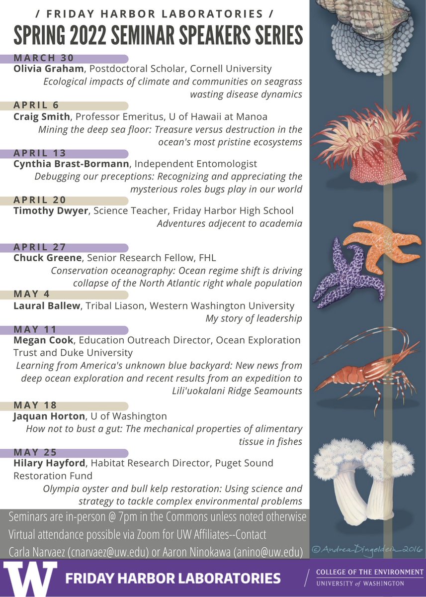 MarineBiol_FHL's tweet photo. Announcing our Spring 2022 Seminar Speakers Series! We are offering an impressive line-up of experts. It's our first in-person series since the pandemic started as well. Don't miss it!

A text readable PDF is available at the following link as well https://t.co/XkPEfeyheC https://t.co/qHCzRhMUt7