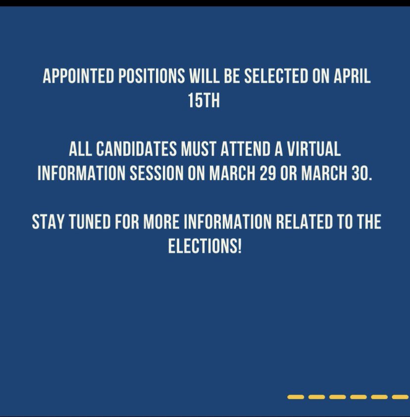 CokerSGA's tweet photo. 💙💛
If you are interested in running for these positions make sure you follow us on social media so you do not miss any important information!
#cokersga #cokerpride https://t.co/1kYWtHrKuy