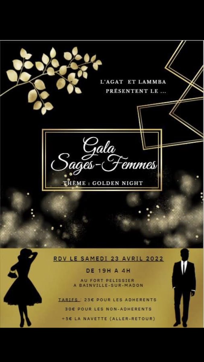 AGATnancy's tweet photo. ✨Mesdames et Messieurs, 

J’ai l’honneur de vous partager la billetterie pour le 
✨Golden Gala✨des étudiant.e.s Sages-femmes de Nancy et Metz !😍

RDV au Fort Pélissier à Bainville le SAMEDI 23 AVRIL entre 19h et 20h !! 💛

⚠️fin des inscriptions le 10 avril⚠️ https://t.co/gIgtfrFhZq