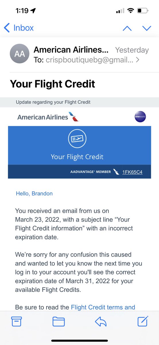 Crispbg's tweet photo. How tf @AmericanAir going to send me my flight credits til Sept then send me another email talking bout I have 5 days to use my credits or I lose them. @AmericanAir count your days. If U think U can jerk me. There’s too many other airlines I can use to be treated this way https://t.co/WJjwc4CqBF
