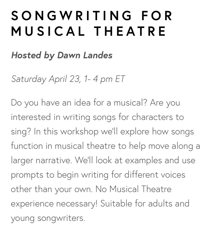 Apr 23 I’ll be leading a virtual songwriting workshop! Limited spots available, it’ll be fun. <a href="/MilesMusicCamp/">Miles of Music Camp</a> Register here: 
milesofmusiccamp.com/online-worksho…