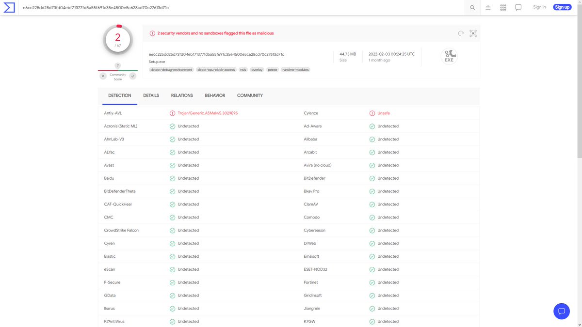 iTube138's tweet photo. @Malwarebytes @Bitdefender @FSecure_SENSE 

Demande rapport d'analyse sur 
l'exécutable "Setup.exe" 
et l'archive "Archer T3U(EUUS)_V1_180724_Win.zip"

Pilotes :
Archer T3U(EU)_V1_180724_Win
https://t.co/nmuld650Sv

Produit :
https://t.co/LdxJt1jgNd

@virustotal détecte un Trojan https://t.co/dWqkW08A4y