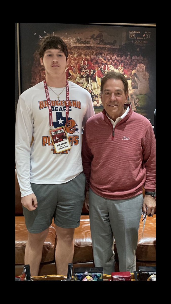 After an unbelievable visit and conversation with Coach Nick Saban, I’m incredibly blessed and grateful to receive an offer from the University Of Alabama!! 🐘#RTR
<a href="/CoachJoeCox/">Joe Cox</a> <a href="/CoachHutzler/">Coleman Hutzler</a> <a href="/AlabamaFTBL/">Alabama Football</a> <a href="/CoachRaffield/">coach Raffield</a> <a href="/ColeKristynik/">Cole Kristynik</a> <a href="/BridgelandFB/">The Bridgeland Way</a> <a href="/TGurley81/">Tori Gurley</a>