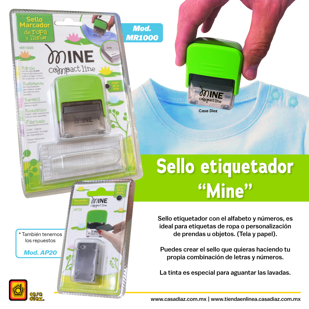 Casa Díaz MX on Twitter: "El sello etiquetador "Mine" viene con el alfabeto y lo que lo hace ideal para etiquetas de ropa o de prendas u objetos (tela y