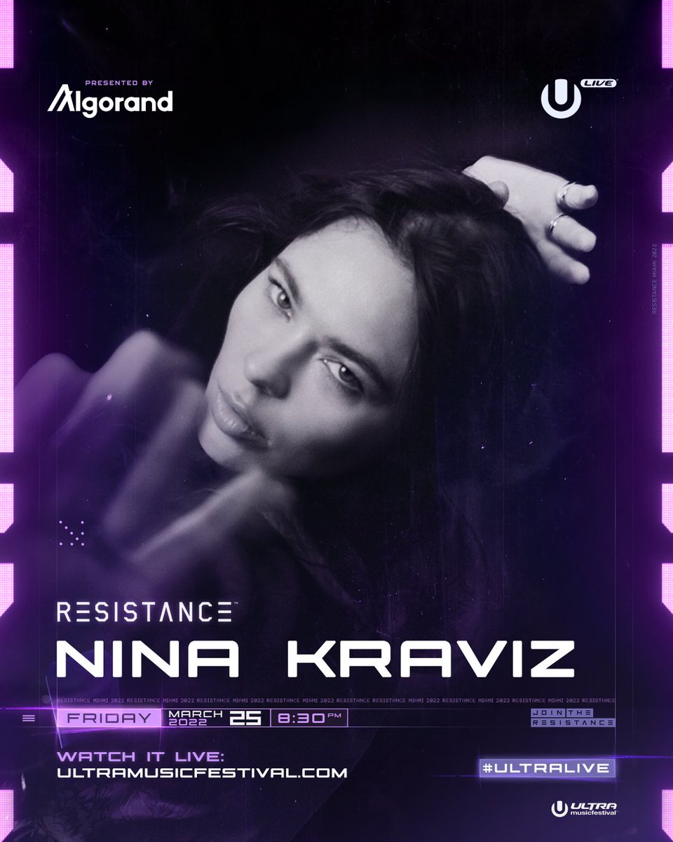 resistance's tweet photo. Tune in to #RESISTANCE Miami on #ULTRALIVE presented by @Algorand to catch @NinaKraviz now! Watch on https://t.co/F2TryvLQUb https://t.co/vaKxym4fsn