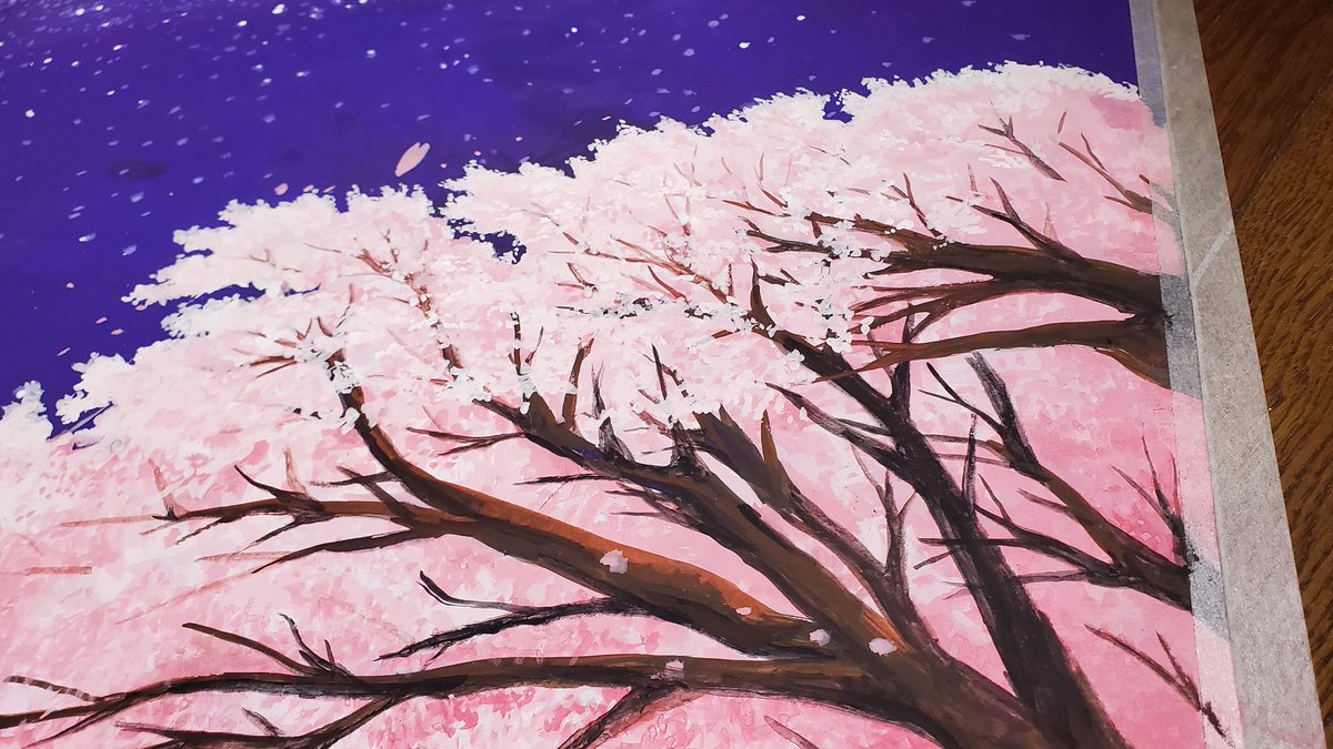 cherry blossoms no humans tree sky scenery night petals  illustration images