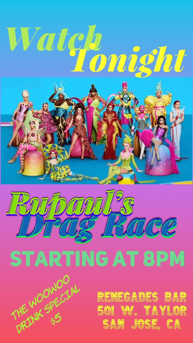 RenegadesBarSJ's tweet photo. Watch here tonight at 8pm!
Do you have βa shot at eliminationβ? Enter and see π
#fridaydrinkup
#rupauldragshow
#drag
#timetoparty
#ashotatelimination
#renegadesbarsj
#thekiltedbartender https://t.co/vtjJgh7Mc3