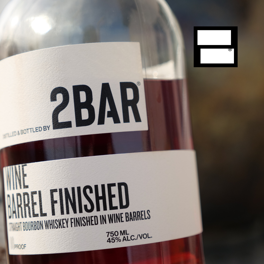 2BAR Bourbon finished in a wine barrel which adds an amazing depth and complexity from the wine tannins that complement the Butterscotch, Vanilla, Cherry, and Chocolate Notes. 
.
Hand crafted entirely grain to glass, six grain mash bill, 100% grown locally.
.
2BAR Spirits, handcr