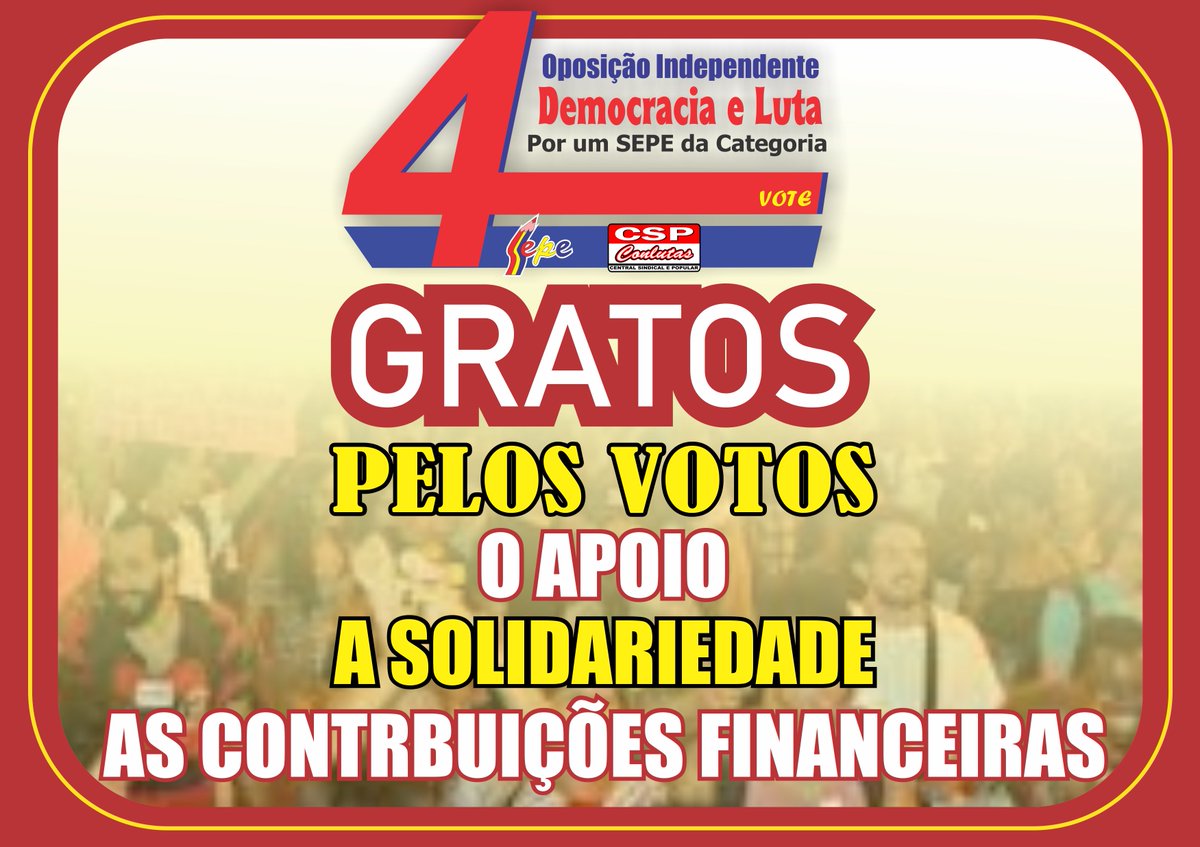 SepeChapa4's tweet photo. A Chapa 4 agradece todos os votos, o apoio, a solidariedade e as contribuições financeiras. Vamos agora a novas batalhas na luta entre as classes sociais. https://t.co/C9u3XPMXJX