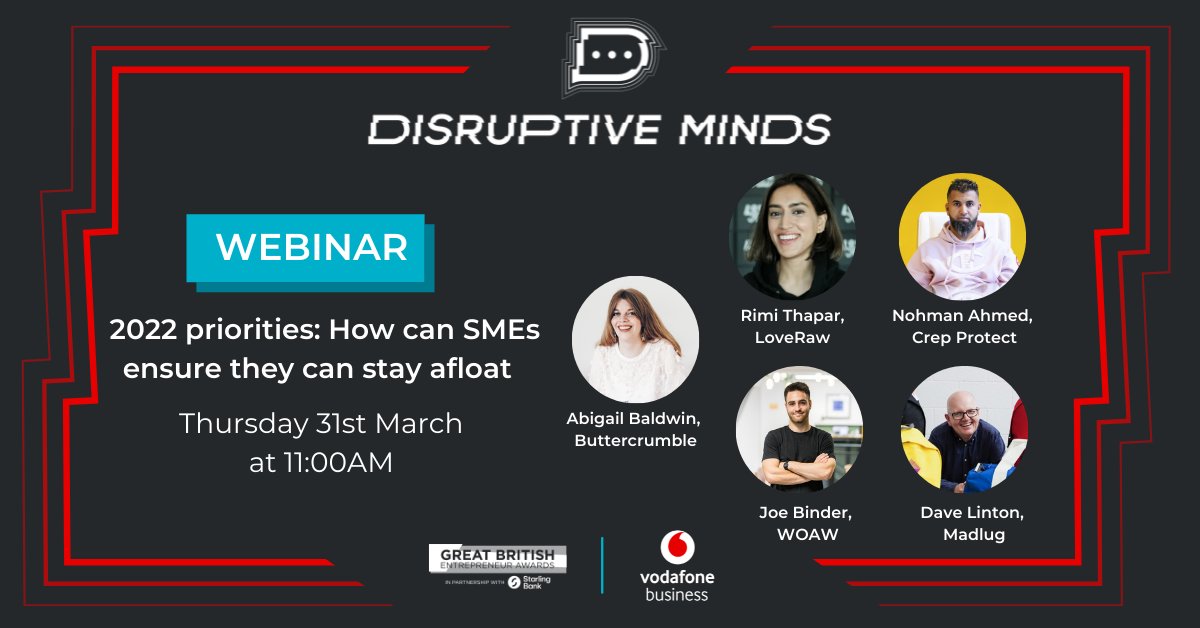 Buttercrumble's tweet photo. Coming up! ๐ We'll be sharing our top tips on staying afloat in the current turbulent business landscape. We'd love for you to join us: https://t.co/YWpQkHjPB9 ๐๐ณ In partnership with @EntrepreneursGB and @VodafoneUKBiz. #DisruptiveMinds #GBEA https://t.co/HErXyfzEKE