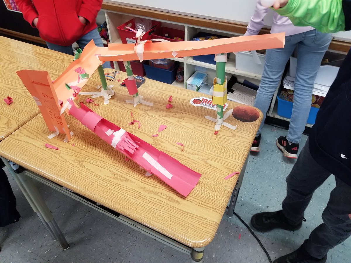 EFioret's tweet photo. Students in 6D used the engineering design process to build the slowest ball run in today's #STEM challenge. They engaged in the iterative process of planning, creating, testing, and improving. @DiotteEmily @GlenwoodGriffin https://t.co/2dgzIZoLkn