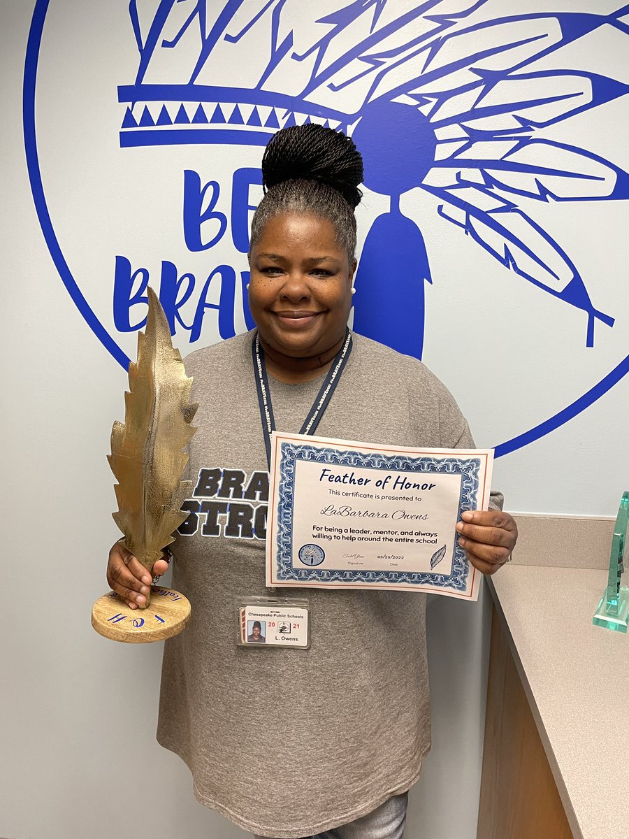 SparrowRoadInt1's tweet photo. Congratulations to our Feather of Honor winners!  We appreciate everything you do for your students and our school! #beBraveSRI @cpschoolsva https://t.co/TN1XUimQbK