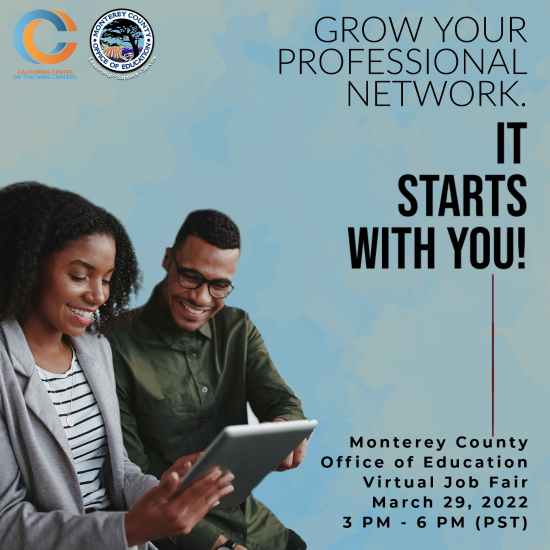 Your Career Starts Here! You deserve a career where you can grow personally and professionally. Join us for the <a href="/MCOE_Now/">Monterey County Office of Education</a> job fair and explore job opportunities. <a href="/EDJOIN/">EDJOIN.ORG</a> #Resume #Hiring #HireMe #JobsNearMe #Career #K12Jobs #Jobs #WeWantYou

Register > bit.ly/3JACeFj.