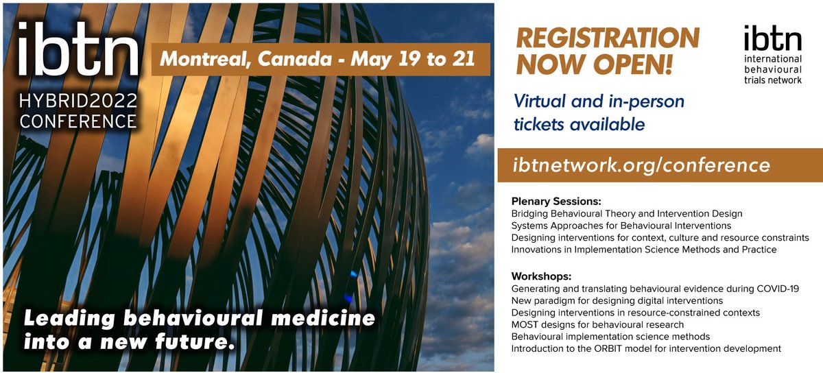 IBTNetwork's tweet photo. Join us for a plenary session about #implementationscience with some of the top minds in the field , Jill Francis (@uniMelb), Canada Research Chair @NoahIvers, @GrimshawJeremy and @JPresseau 

IBTN Hybrid Conference
May 19-21 from Montreal
https://t.co/eeBCIlSUE5 https://t.co/QrqTTaArbo