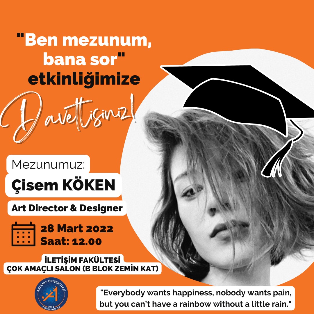 Fakültemize ilk Genç Kristal ödülünü getiren ekipten Çisem Köken (<a href="/cisemkoken/">🥫</a>), "Ben Mezunum, Bana Sor" etkinliğimiz kapsamında 28 Mart 2022 saat 12.00'de Fakültemiz Çok Amaçlı Salonu'nda bizlerle! 💫Bekliyoruz! 🤗

<a href="/iletisimakdeniz/">Akdeniz İletişim</a>