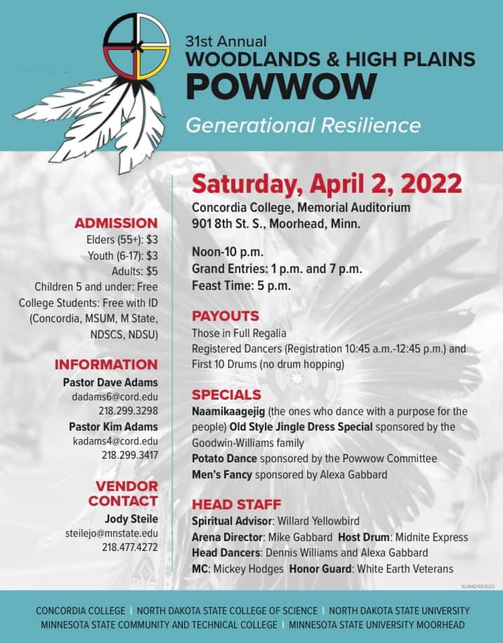 ndscswildcats's tweet photo. NDSCS is a proud sponsor of the 31st Annual Woodlands &amp; High Plains Powwow on Saturday, April 2 at Concordia College (Moorhead, MN). FREE admission for NDSCS students with ID!  #GenerationalResilience https://t.co/FzGhGM6Yys
