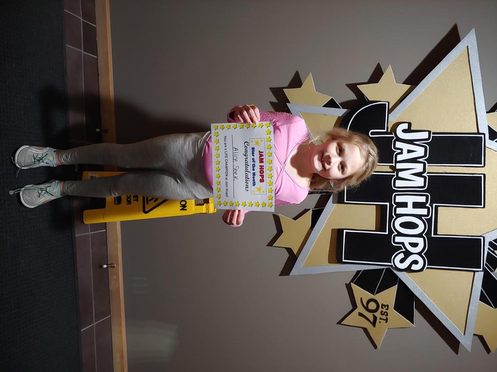 jamhopskids's tweet photo. Way to go Alice for being our March #GymnastoftheMonth!🤸‍♀️ Alice is in Gym 2, is very hard working, is an awesome listener, and sets a great example! Her favorite part of class is trampoline and she is proud of her aerial. Awesome job Alice, we are proud of you!✨👏 https://t.co/fZqFZ3PZrR