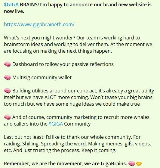 $Giga day 3 news! I'm happy to announce our brand new website is now live. 

gigabraineth.com

There are some announcements about what's coming next, kindly read the photo included in this tweet.

Remember we are the movement, we are GigaBrains🧠🤝

#gigabrain #erc20 #eth