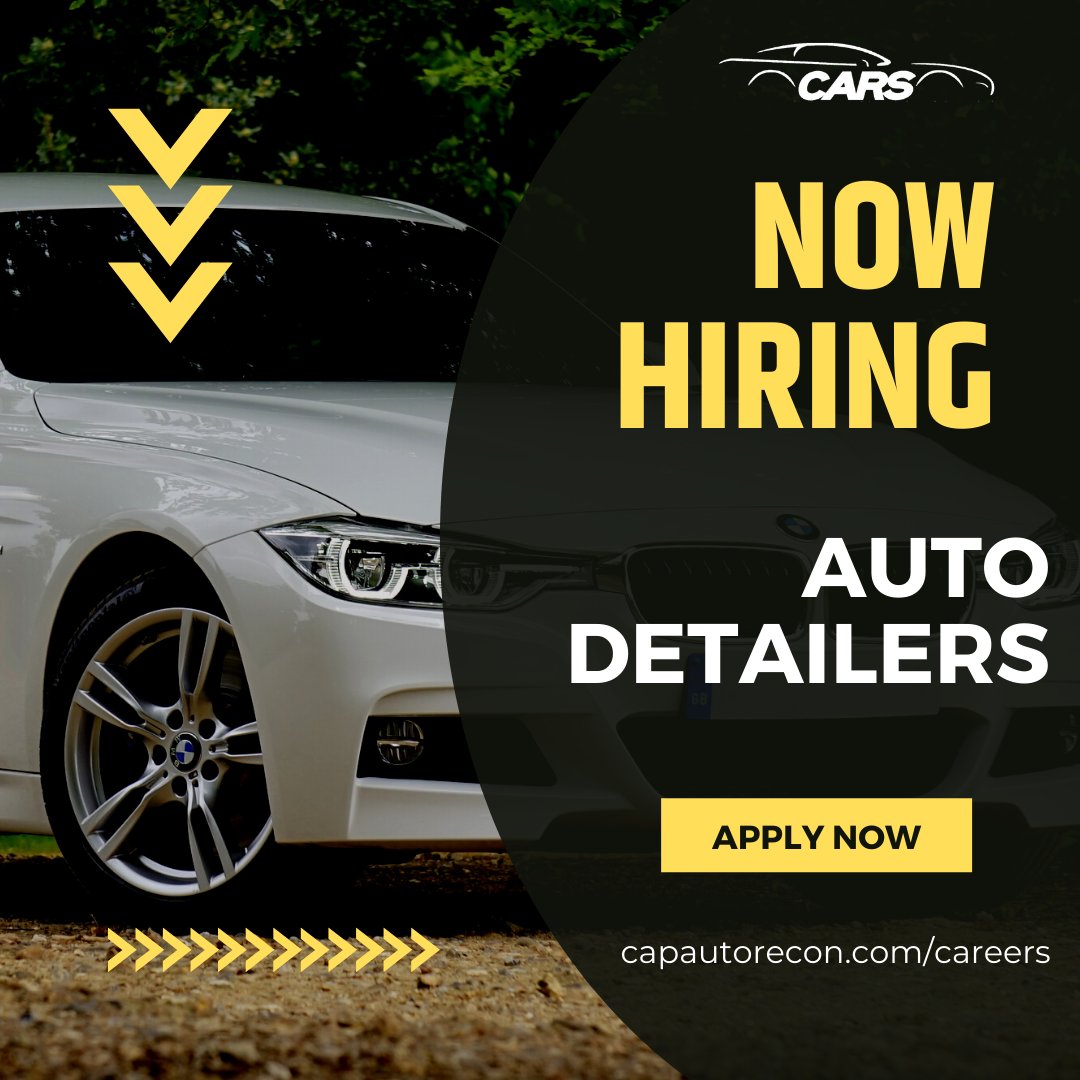 We are NOW HIRING automotive detailers. Apply today at capautorecon.com/careers.
 
#CareersHappenHere #CARSRecon
#EveryDetailMatters