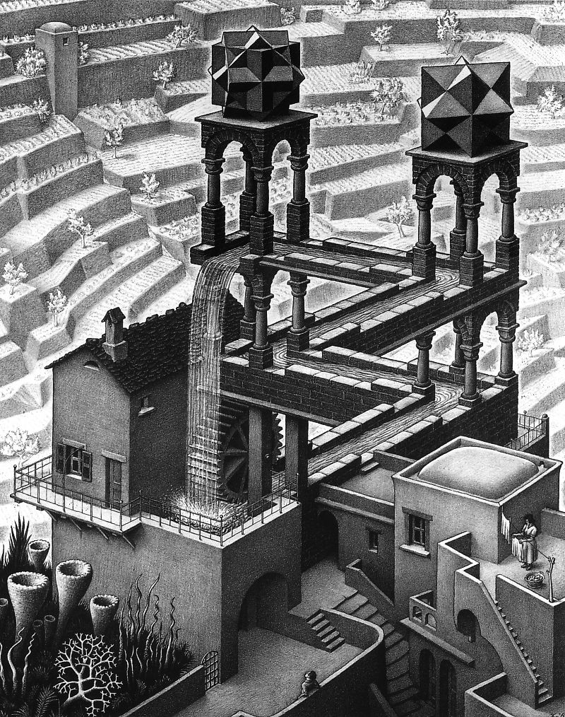 artistescher's tweet photo. Waterfall, 1961 #mcescher #surrealism https://t.co/7zkBUyWoMJ