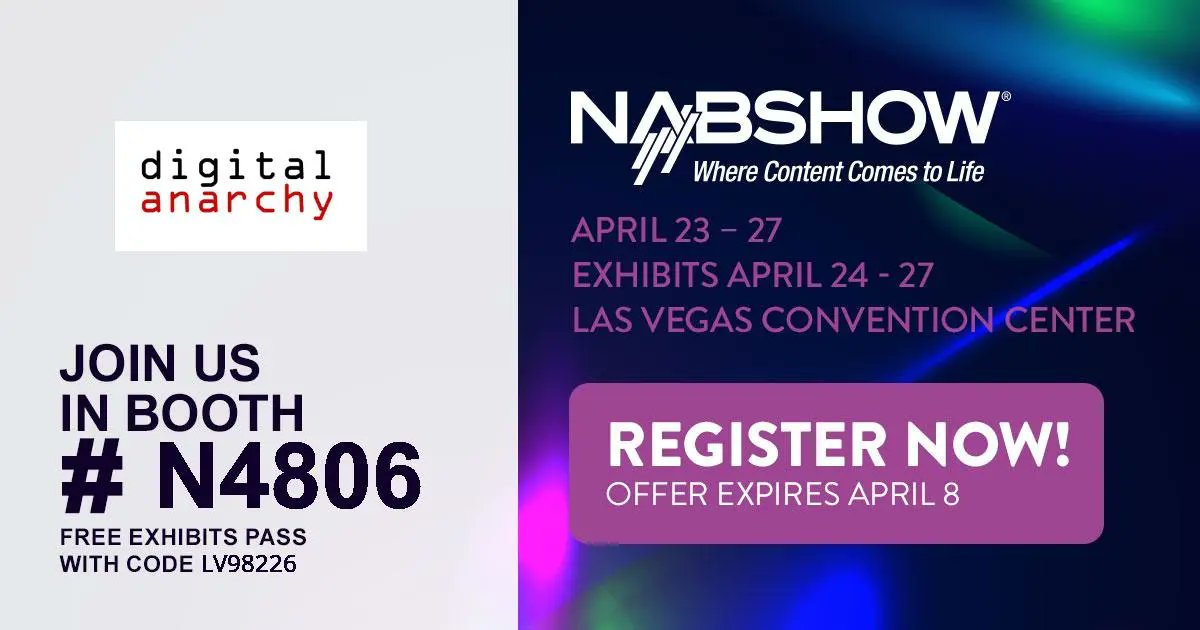 Digital_Anarchy's tweet image. It's been a minute since we talked #eplugins in person at @NABShow! Come see what's new with the anarchists, check out demos of a new product (more to come!), and play with old favorites like #BeautyBoxVideo, #FlickerFree, and @transcriptive! See you in #Vegas? #nabshow #nab2022
