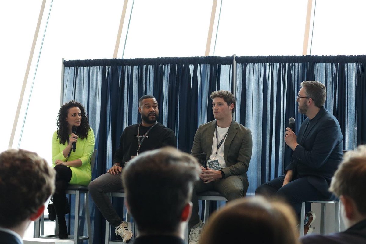 PennStateSBC's tweet photo. Dior Ginyard, Jake Sheinman, Jessica Brodkim and Dr. Brett Christenson joined our stage to talk about NFTs 🔥 #PS5BC https://t.co/jhn43niTJM