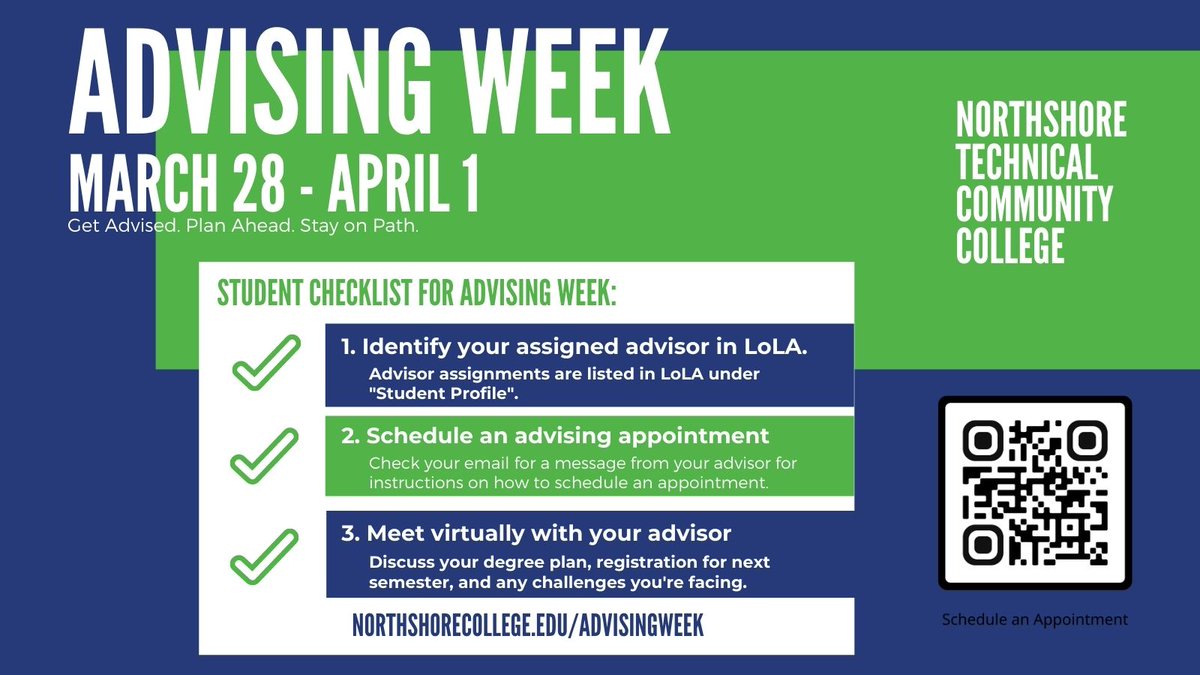 NTCCgators's tweet photo. Advising Week starts on Monday! Don't forget to register today.
๐https://t.co/mEoEThSwqG
#BuildingFutures๐ #advising #advisingweek #goals https://t.co/XjvUpJOlpb