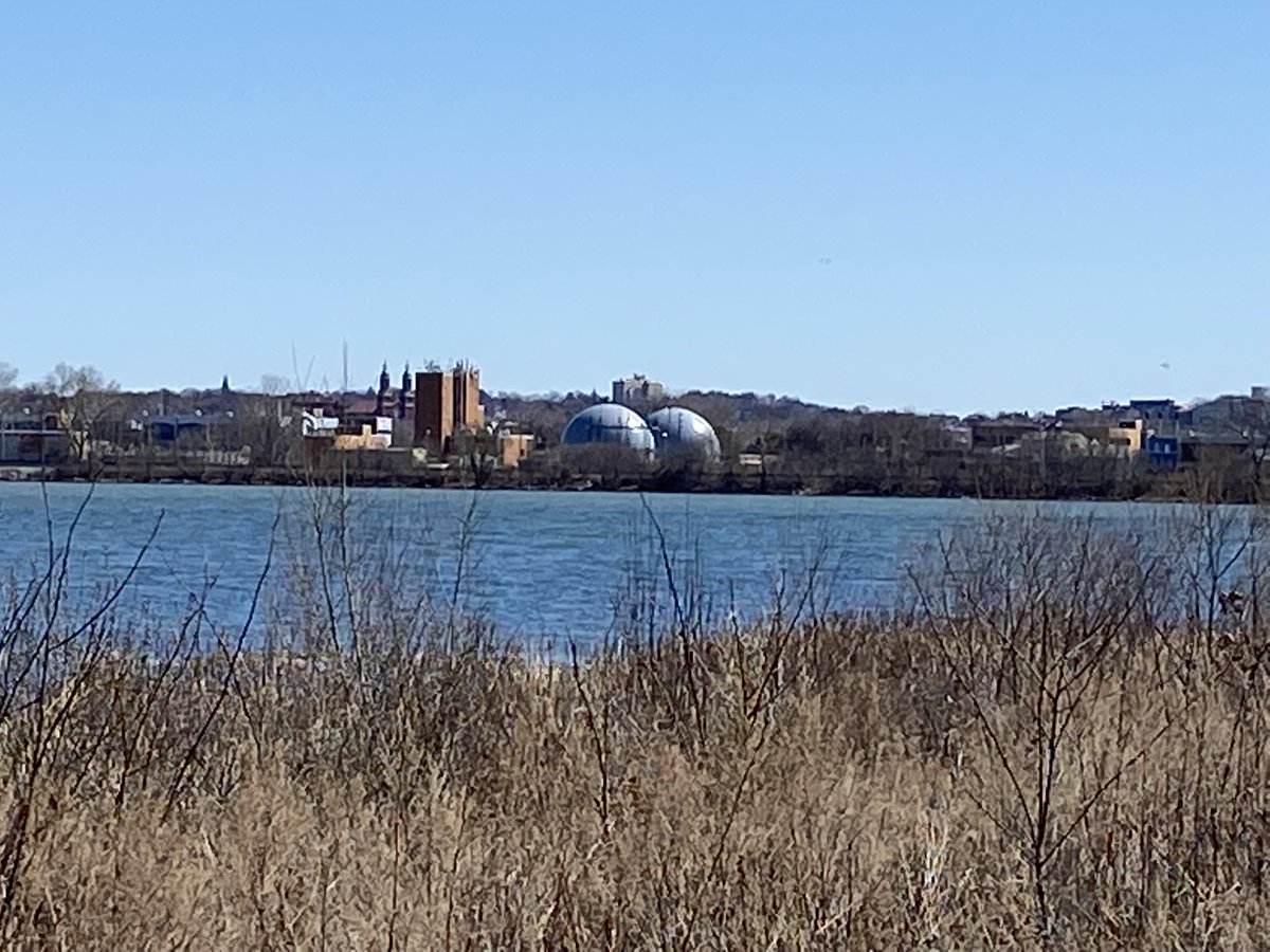 OCDWEP's tweet photo. Have you noticed new bubbles dotting the #OnondagaLake shoreline? It's our new biogas storage, part of the Metro Digester Project. The stored biogas, which is a byproduct of the wastewater treatment process, will be used for heat and power! #sustainability #reuserepurposerecycle https://t.co/2DPymCYpFw
