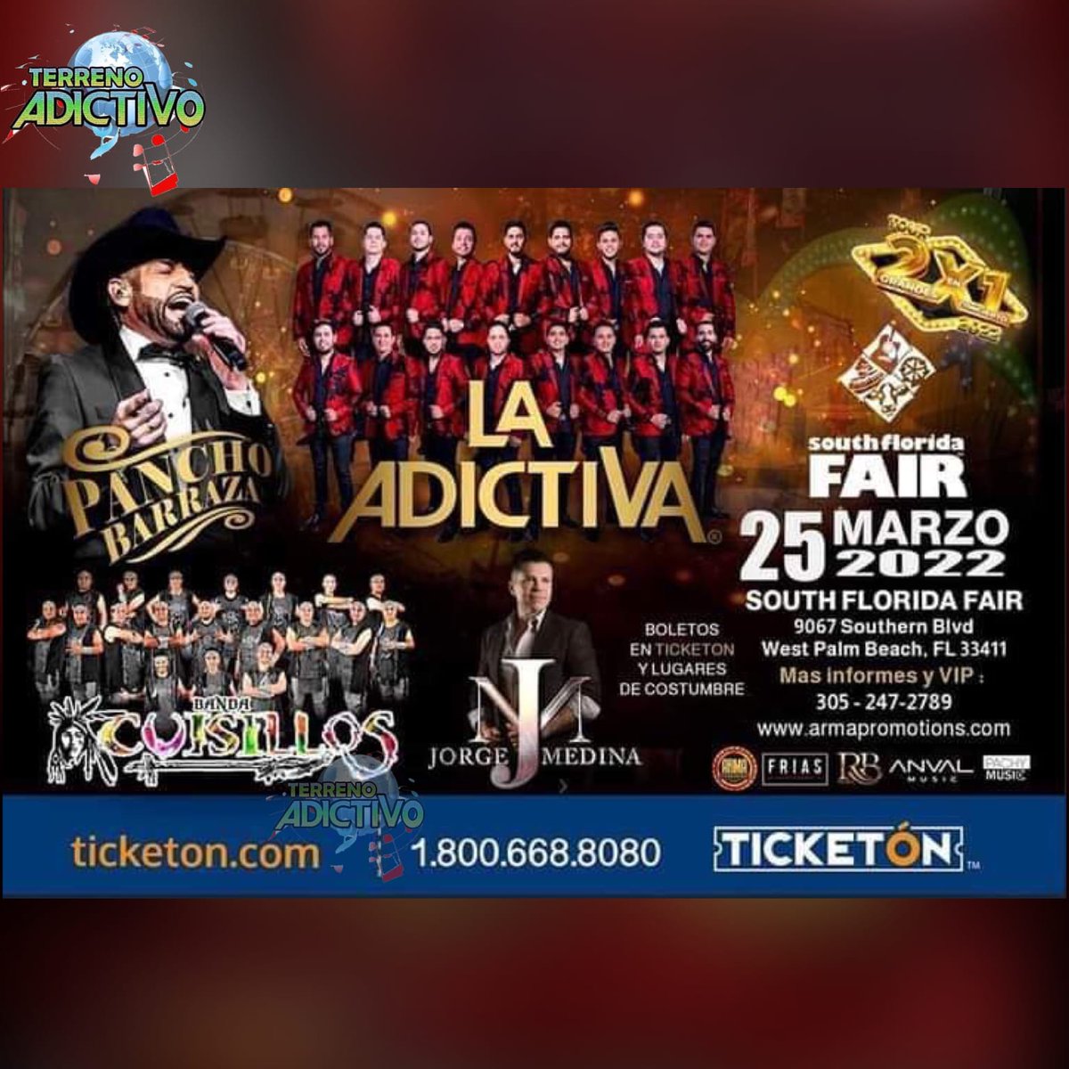 BatallosasG's tweet photo. Esta noche se vuelve terreno adictivo... 
 🌟 🌟West Palm Beach Florida🌟🌟
👊👏No Te Lo Pierdas 👏👊
#BDM #LBDMG
#LaMusicaDeBandaEsAdictiva
#LasBatallosasDeMemoGarza
#batallosasteam
#terrenoadictivo 
@BatallosasG
@isaacadictivo 
@memogarzaa https://t.co/vjM3p1AX05