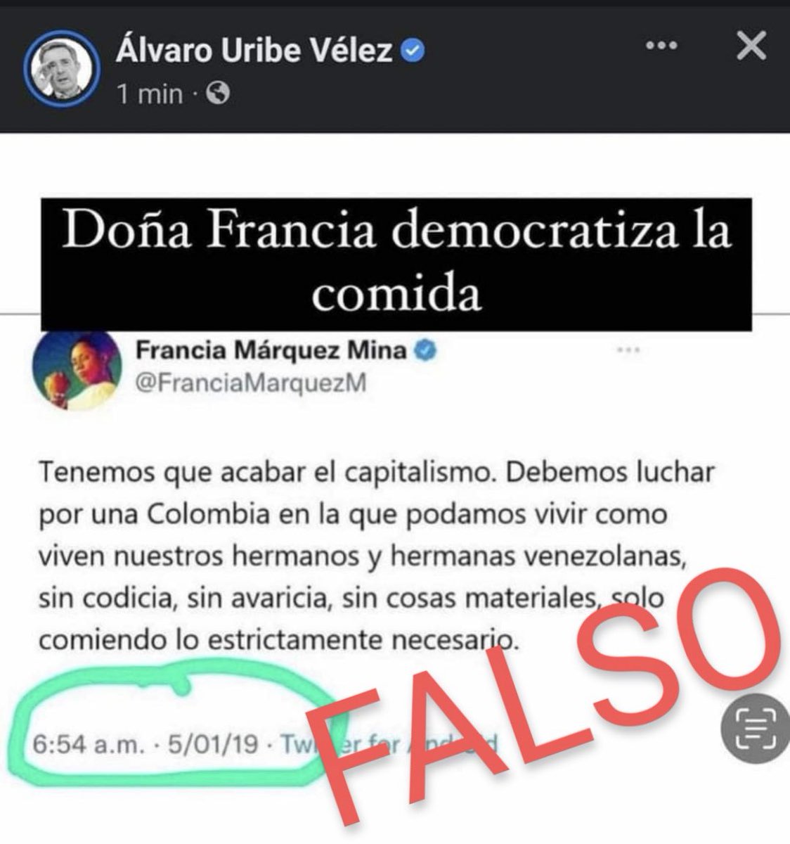 Uribe en plena campaña de "Fake News", Noticias Falsas. No hacen propuestas pero sí calumnian.

Dicen que quitaremos pensiones, que expropiaremos carros y campesinos, que quemaremos iglesias, partida de mentirosos.