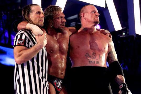 This picture goes so hard #WWERaw #SmackDown #WWENXT #WrestleMania #ShawnMichaels #TripleH #TheUndertaker #ThankYouTripleH #ThankYouHHH #ThankYouHunter