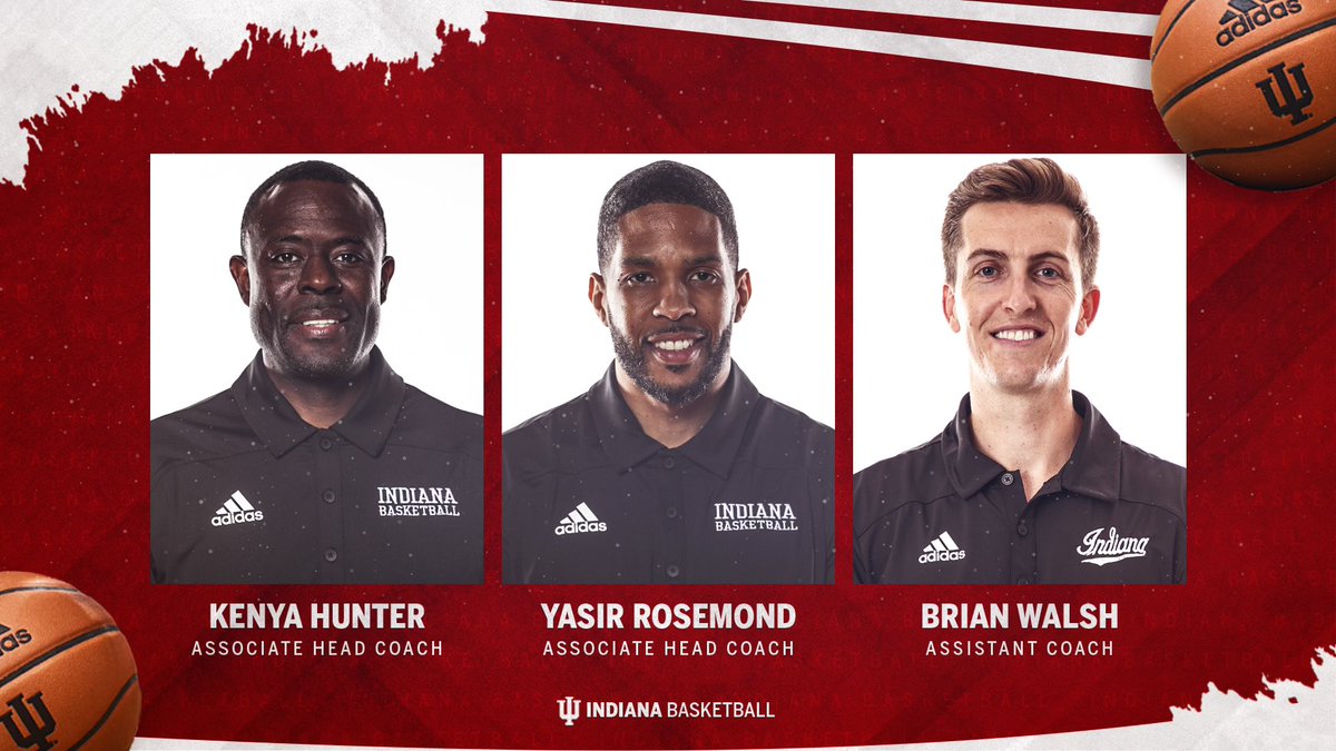 IndianaMBB's tweet photo. Coach Woodson has announced reorganization of the #IUBB coaching staff.

Associate Head Coach Hunter
Associate Head Coach Rosemond
Assistant Coach Walsh

Details: https://t.co/Zu5Nzdyplb https://t.co/ZbzWAWEcpO
