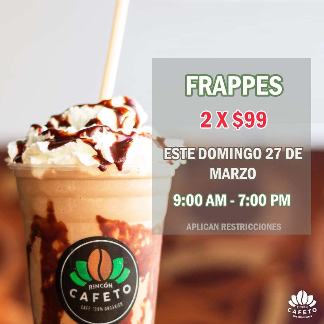 RinconCafeto_'s tweet photo. Ven a visitarnos este domingo 27 de marzo y aprovecha nuestra promoción de 2 Frappes x $99 🤩 https://t.co/rOjatE4h93