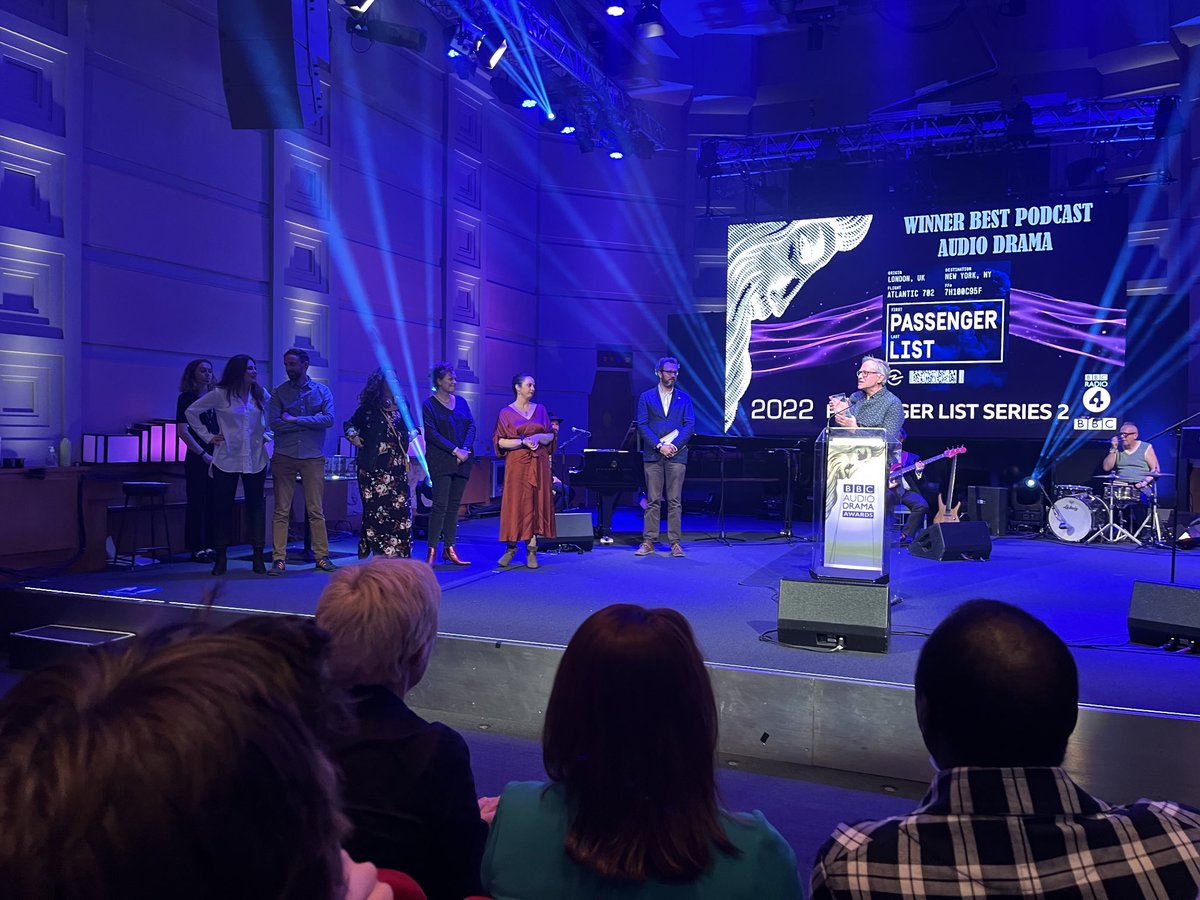 Passenger List S2. Best Podcast 2022 #bbcaudiodramaawards. Congratulations amazing team ⁦<a href="/radiotopia/">Radiotopia</a>⁩ ⁦@laurenshippen⁩ ⁦@J9andIf⁩ ⁦<a href="/megfitz89/">Meghan Fitzmartin</a>⁩ ⁦<a href="/RobBenedict/">Rob Benedict</a>⁩ &amp; Kelly Marie Tran. So good that Meghan &amp; Lauren were there. ⁦<a href="/passengerpod/">Passenger List</a>⁩