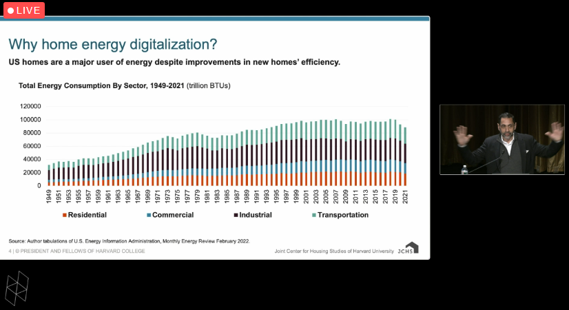 Harvard_JCHS's tweet photo. WATCH: Our @carlosonhousing discusses the (r)evolution of home energy information management and energy consumption at our #harvardhousingtech symposium.

https://t.co/iaFPKhJ7tX https://t.co/3mztIGMpO0