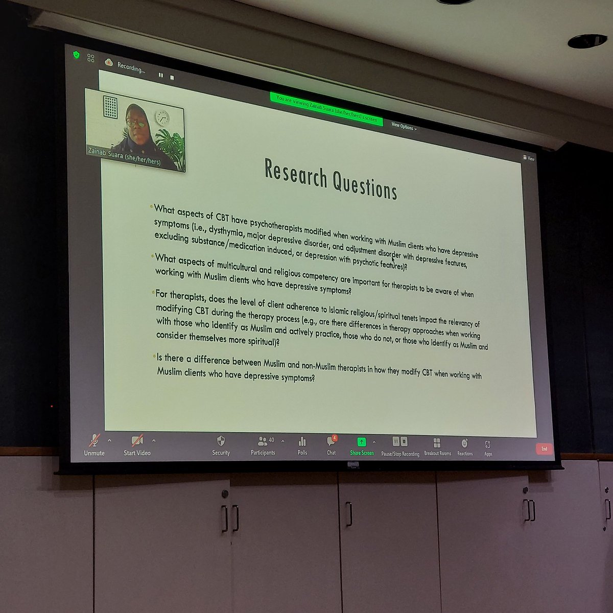 Wonderfully important work being presented at Muslim Mental Health Conference! Currently listening to Dr. (to be) Zainab <a href="/banzai_tree/">zαιηαв ☪</a> present her dissertation research on incorporating religious content  
into CBT with Muslims with depressive symptoms at #mmhc2022