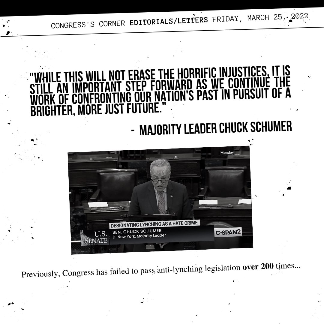 Congress’s Corner: Vol. 1 Art. 2

Swipe to learn about the Emmett Till Anti-Lynching Act.