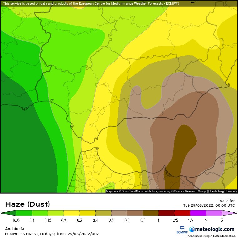 Una tercera intrusión sahariana afectará a la provincia de #Málaga entre la noche del lunes y madrugada del martes, aunque no será tan significativa ni extensa como la registrada en las últimas 24 horas.