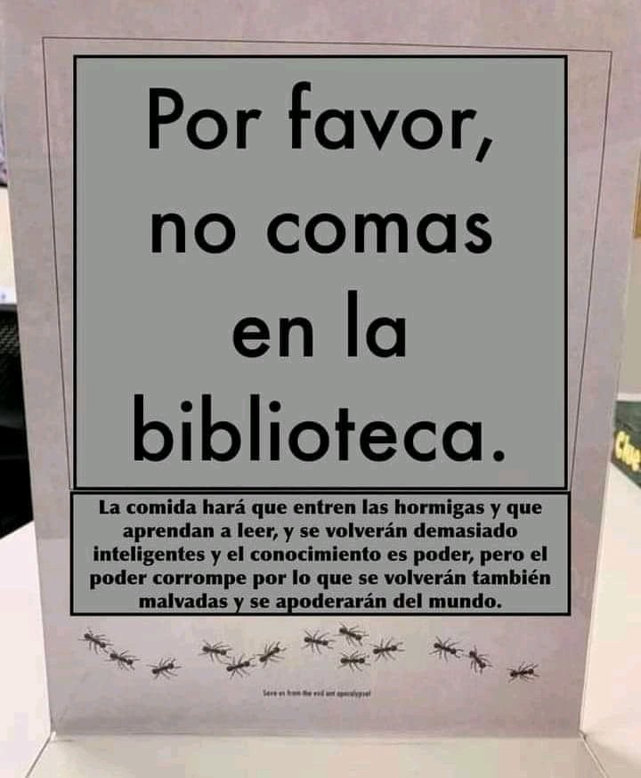 ClaraLecuonaV's tweet photo. No comas en la biblioteca 👀🐜👀👀 https://t.co/ufFLEhCotO