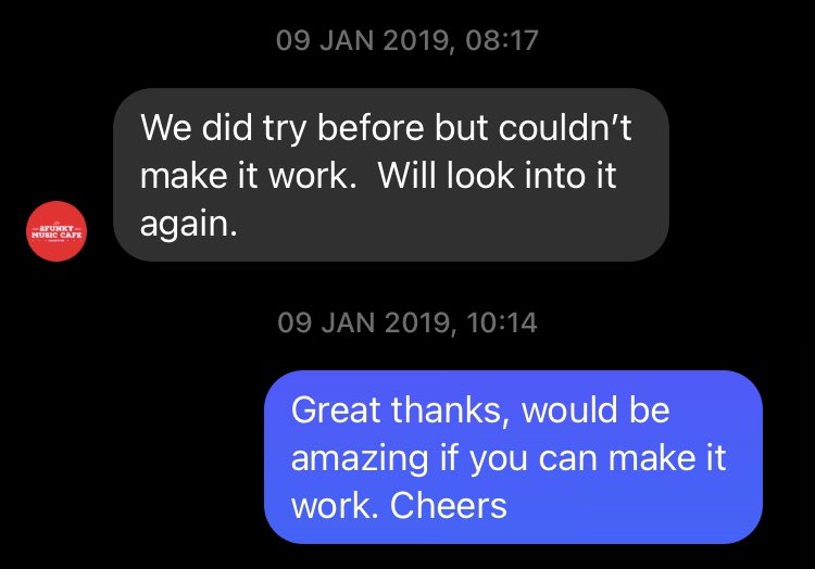 gregraces's tweet photo. Sent this to @2funkymusiccafe back in 2019. True to their word they have made it happen @marcopolobeats @mastaace See you in June 👊 https://t.co/6ZzSXqhib7