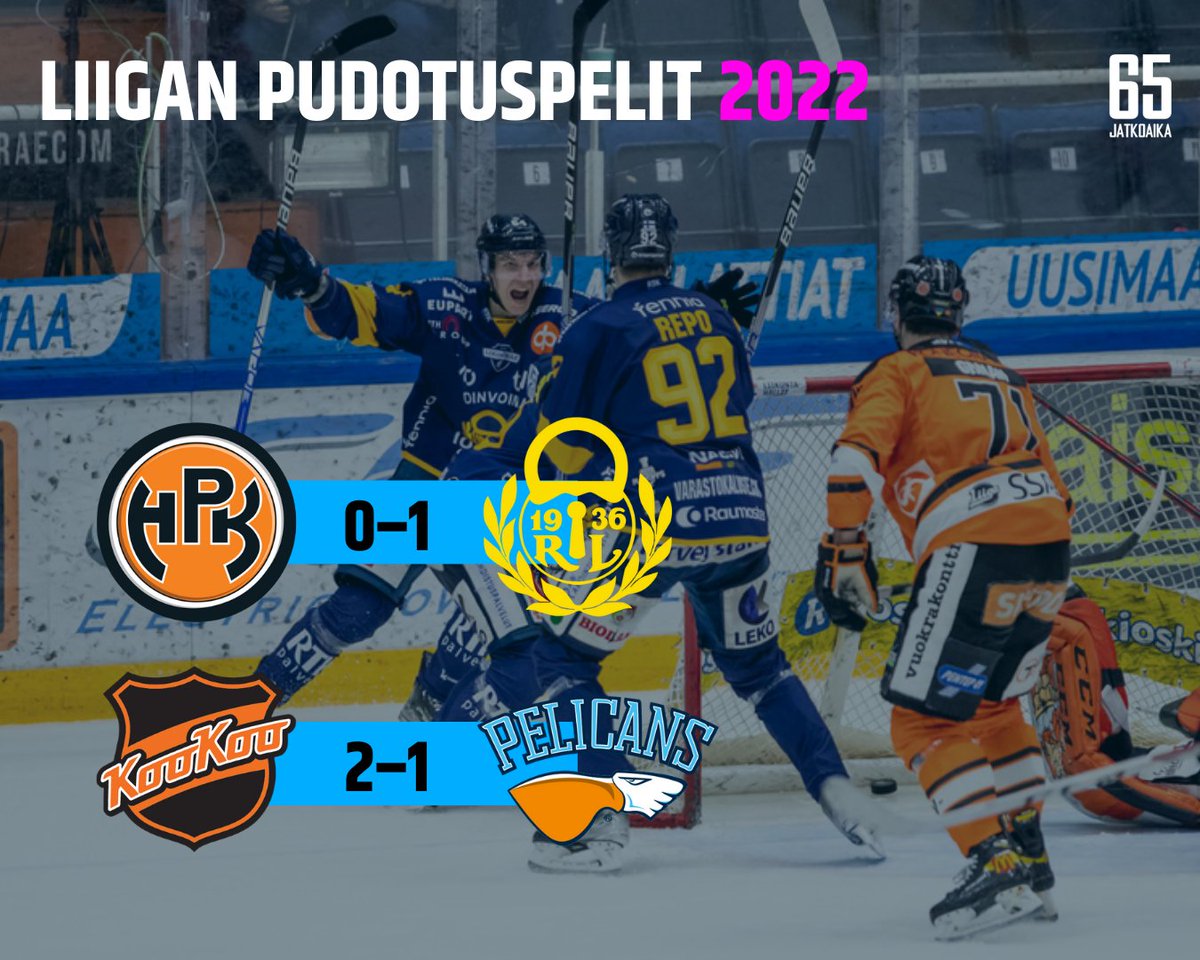 jatkoaika's tweet photo. Niin siinä kävi, että #Lukko ja #KooKo jatkavat puolivälieriin! #HPK:n ja #Pelicansfi'n kausi tuli päätökseensä. #Liiga https://t.co/c5RG8sBPSl