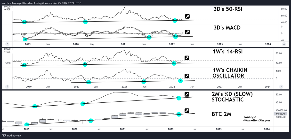 AO_btc_analyst's tweet photo. STRONG #BTC. BULLISH. 6 SUPPORTS. 🔥

The more supports and the older they are, the more solid the bounces are and the greater the recovery.

3 timeframes
6 supports
6 recent bounces :

3D's 50-RSI 
3D's MACD
1W's 14-RSI 
1W's CHAIKIN OSCILLATOR
2M's %D (SLOW) STOCHASTIC
BTC 2M https://t.co/cvBo1ywljr